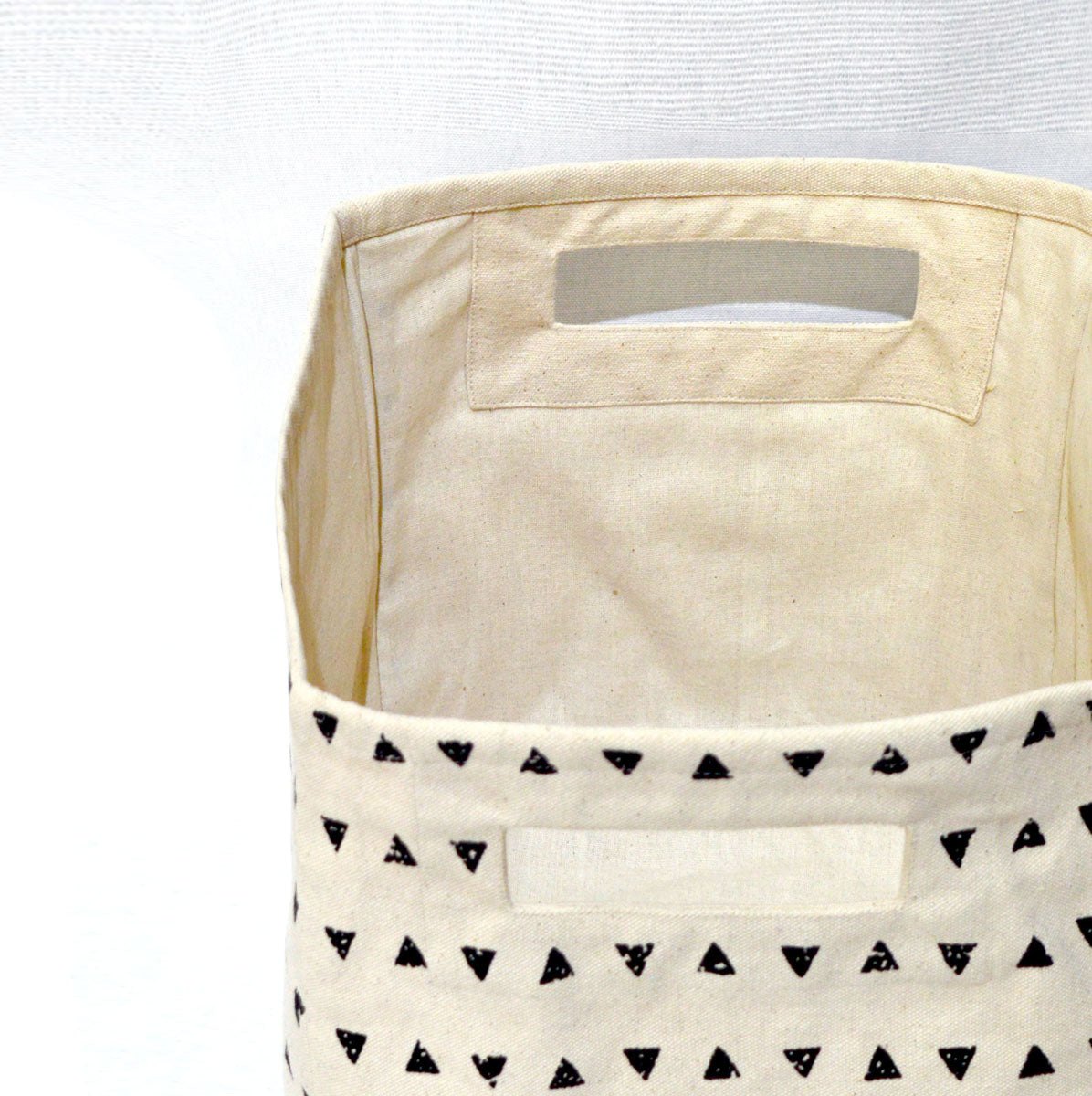 Square Canvas basket, triangle print, black and white, storage basket, sizes available