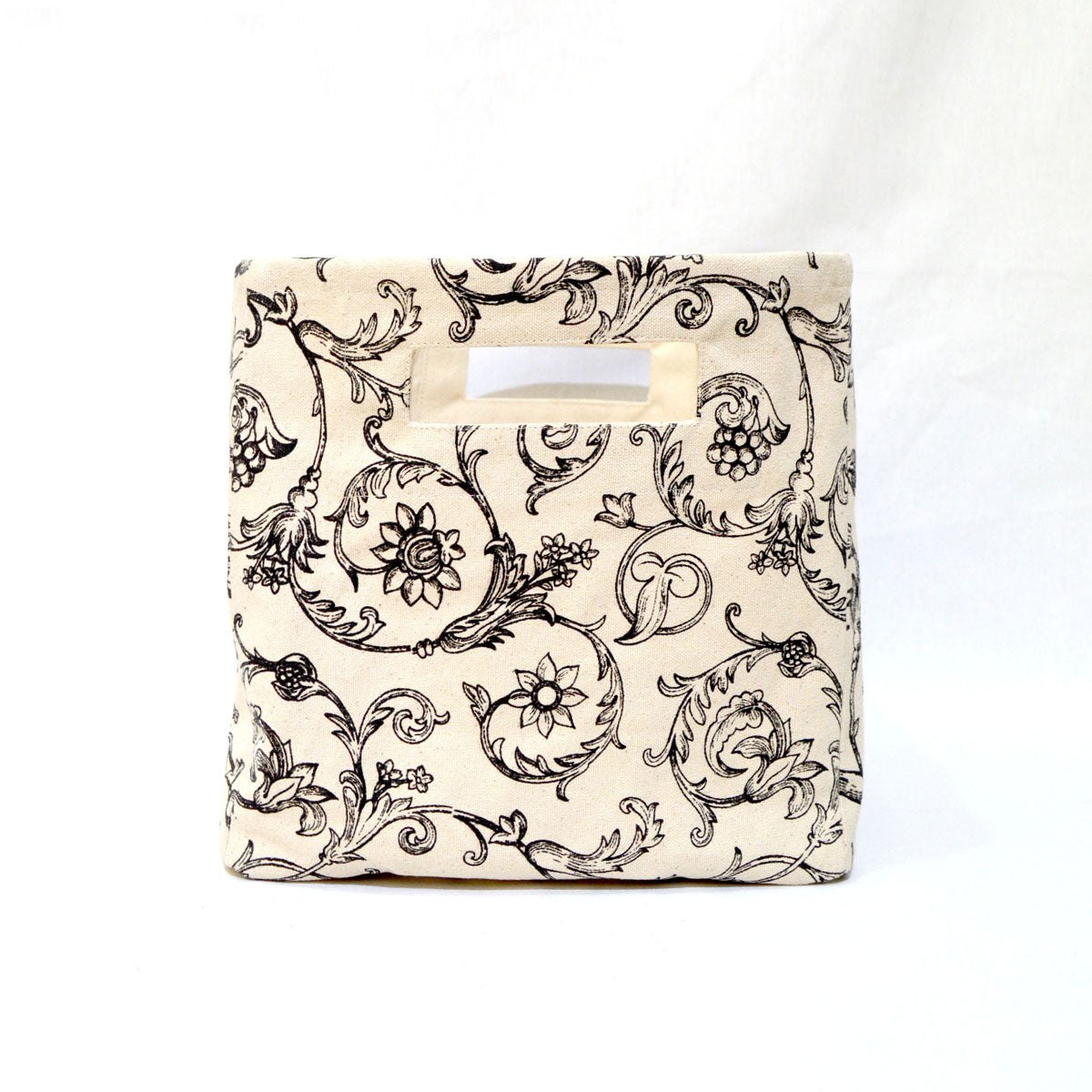 Square Canvas storage basket, swirl print in black and white, sizes available