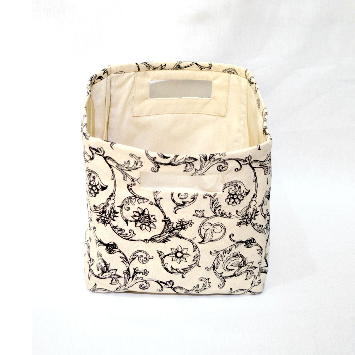 Square Canvas storage basket, swirl print in black and white, sizes available