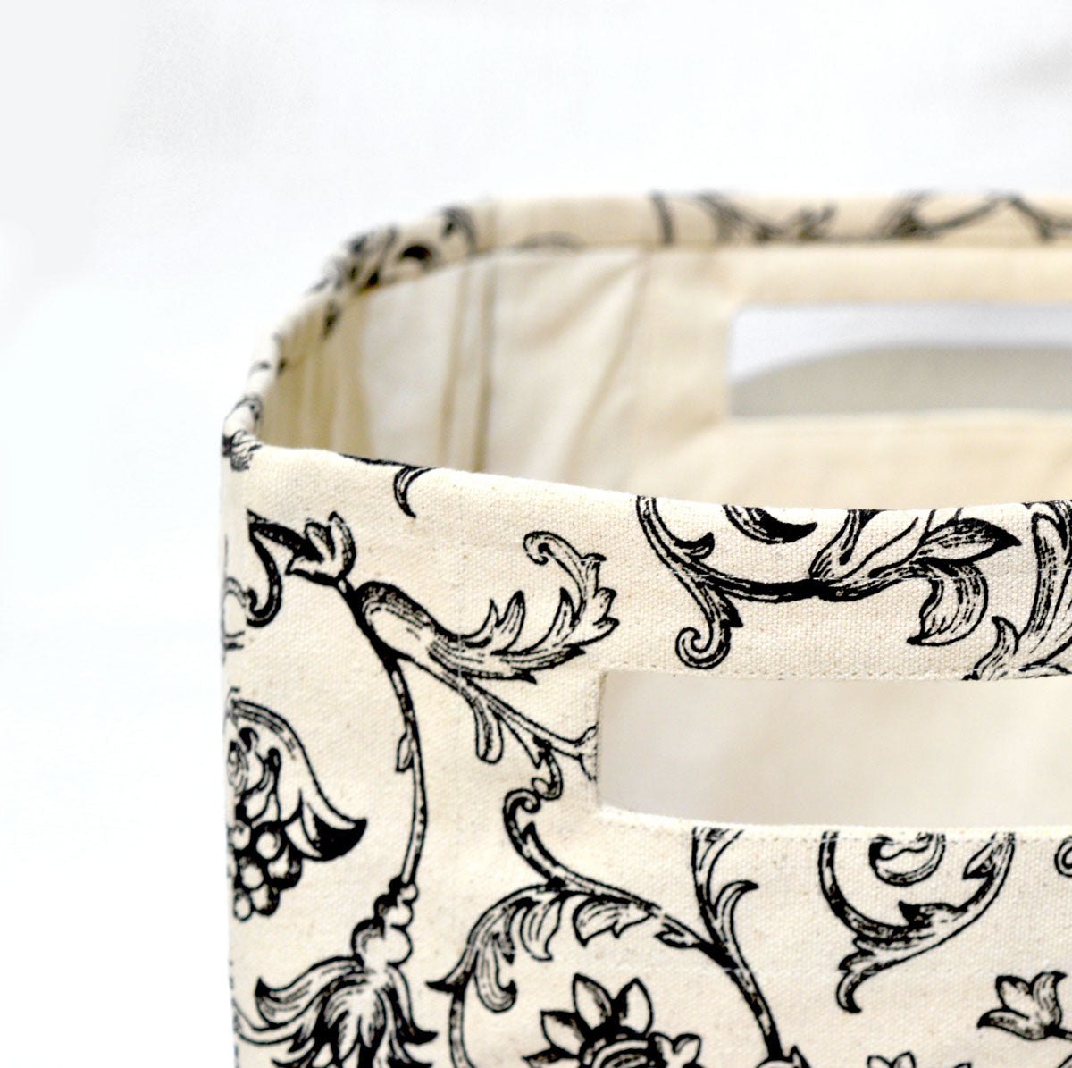 Square Canvas storage basket, swirl print in black and white, sizes available