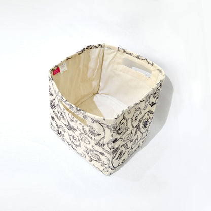 Square Canvas storage basket, swirl print in black and white, sizes available