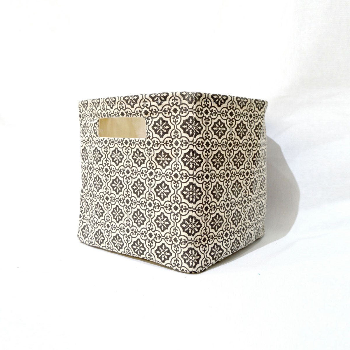 Square Canvas storage basket, tile print in black and white, sizes available