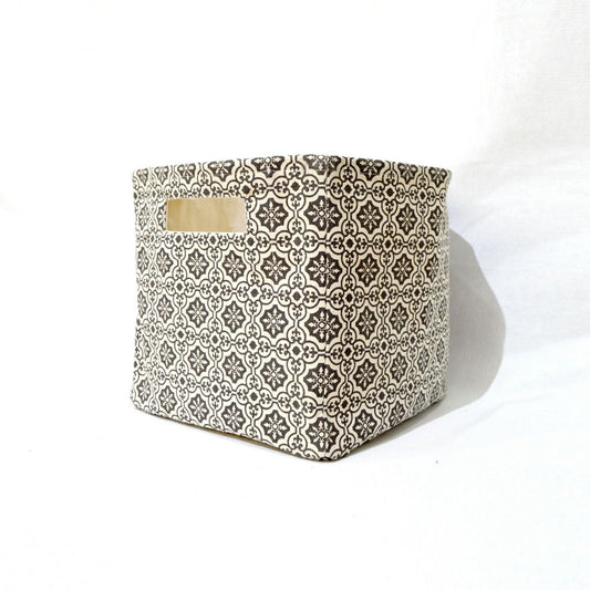 Square Canvas storage basket, tile print in black and white, sizes available