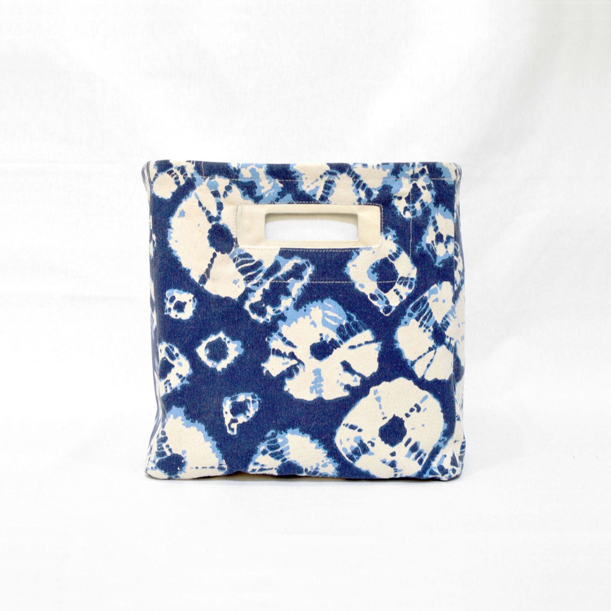 Square Canvas basket, shibori print, diamond pattern, blue and off white, storage basket, fabric bin, sizes available