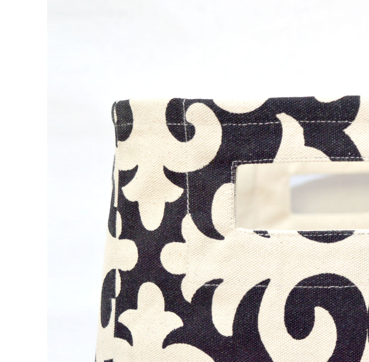 Square Storage basket, cotton canvas fabric, floral print, black and white, sizes available