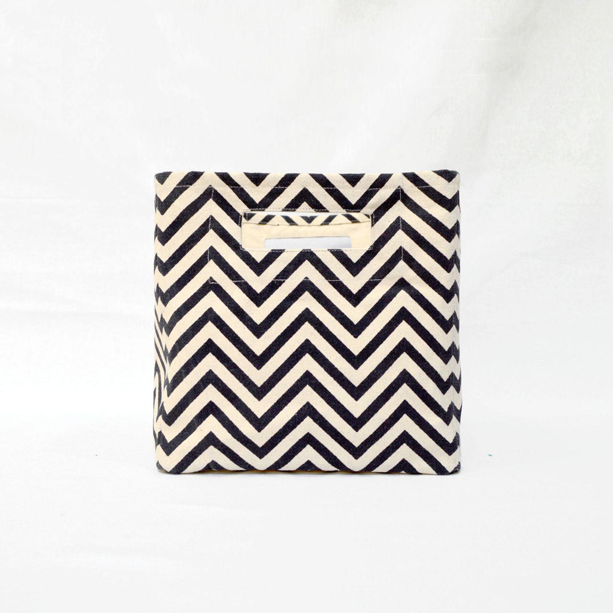 Square Canvas basket, chevron print, black and white, storage basket, fabric bin, sizes available