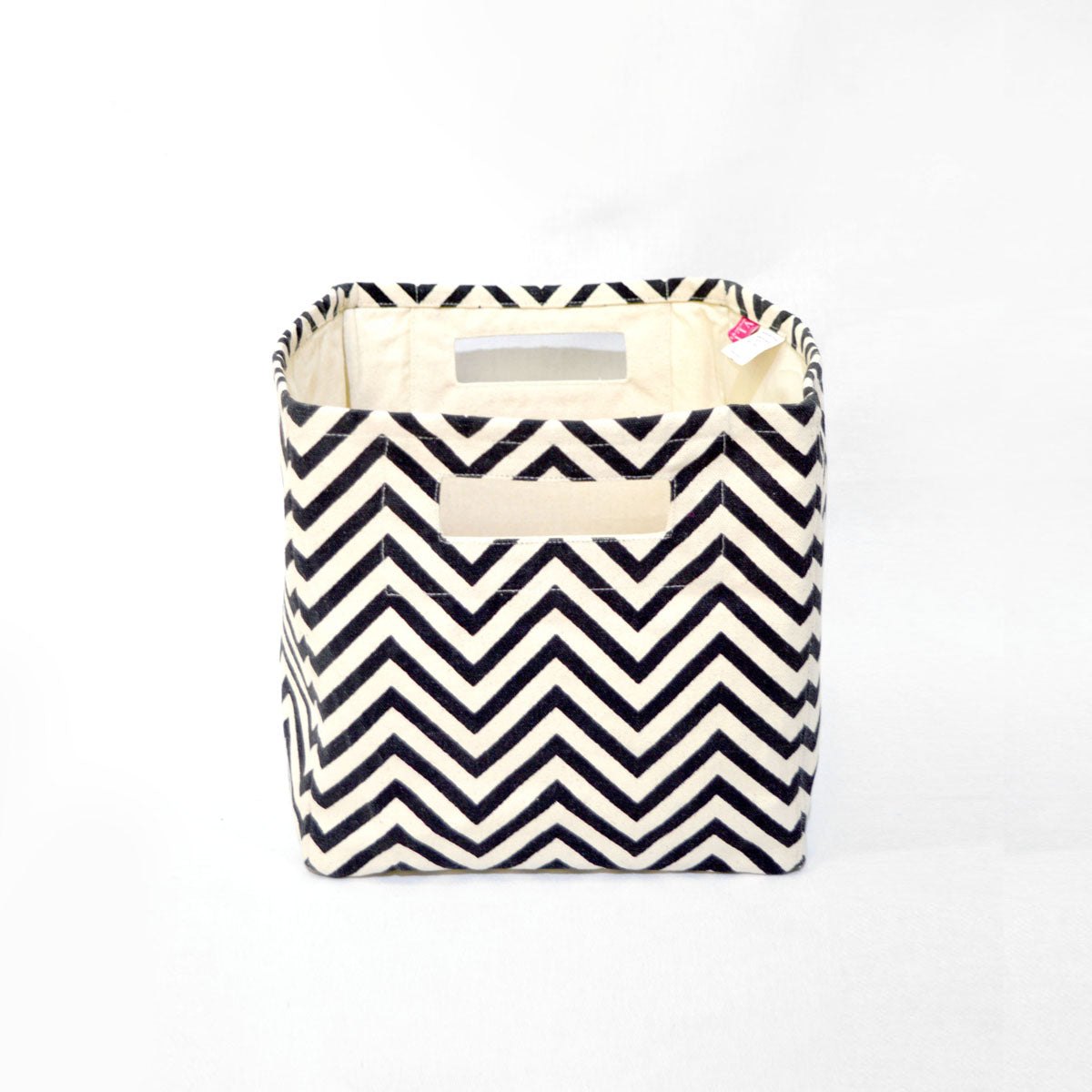 Square Canvas basket, chevron print, black and white, storage basket, fabric bin, sizes available
