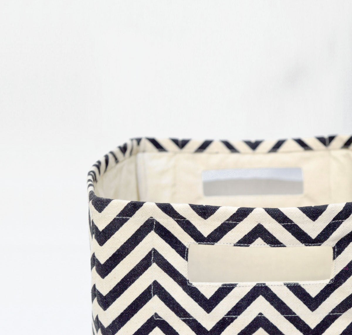 Square Canvas basket, chevron print, black and white, storage basket, fabric bin, sizes available
