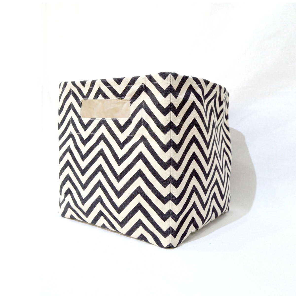 Square Canvas basket, chevron print, black and white, storage basket, fabric bin, sizes available