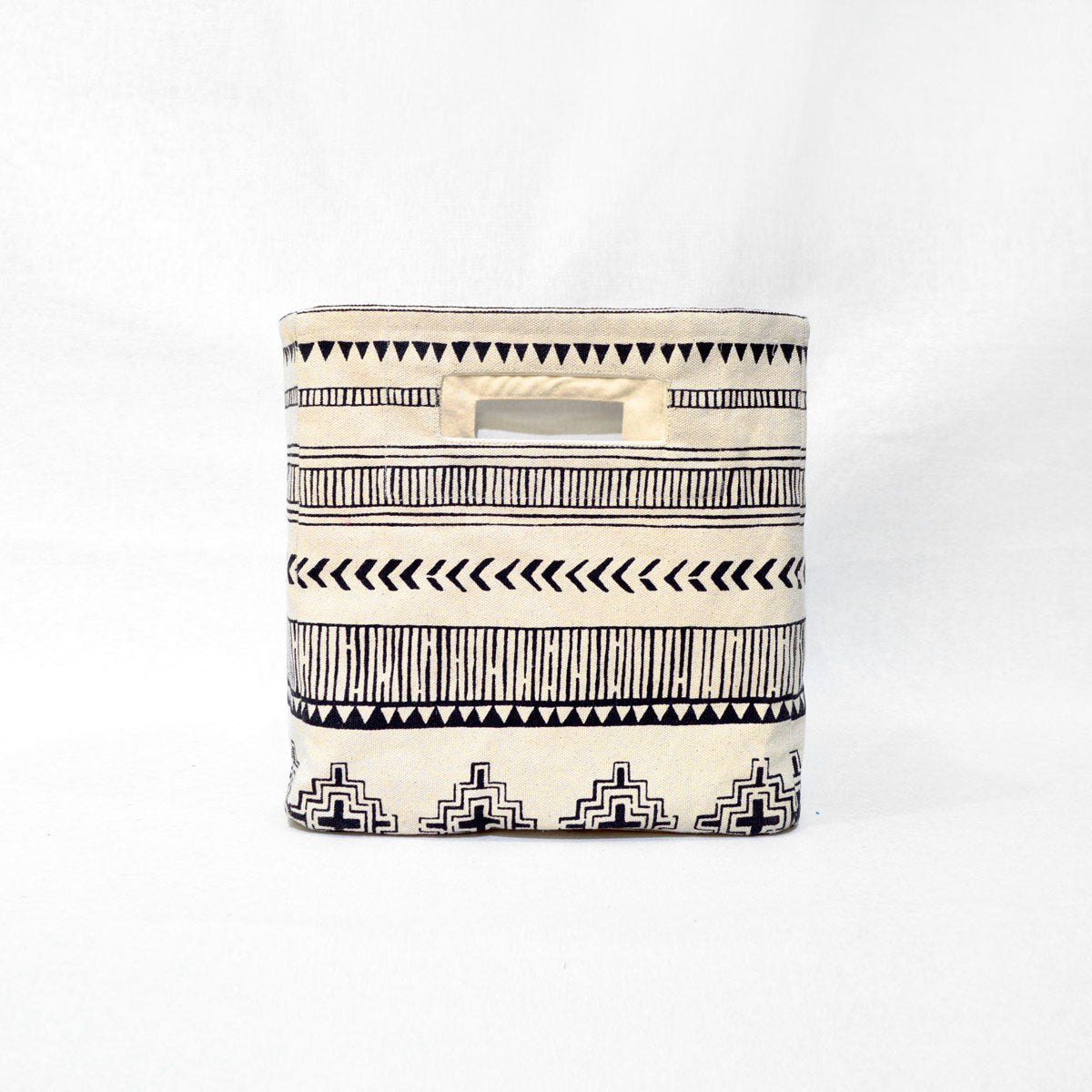 Square Storage basket, aztec print, black and white, canvas fabric, laundry hamper, sizes available
