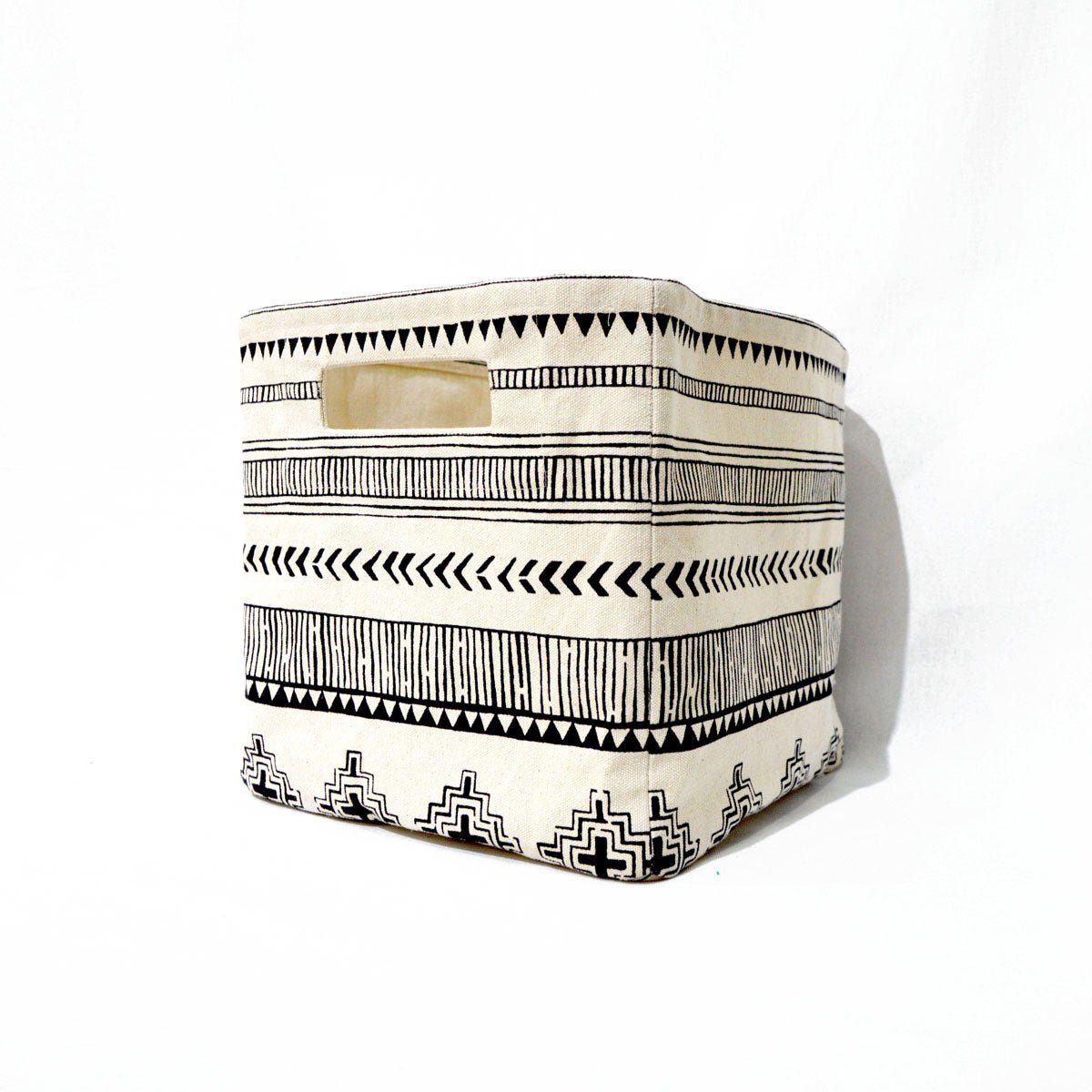 Square Storage basket, aztec print, black and white, canvas fabric, laundry hamper, sizes available