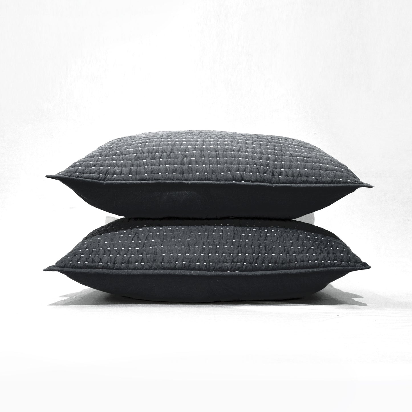 Charcoal Grey Stonewashed Kantha Quilt Bed Set | 100% Cotton | Handmade - Vliving