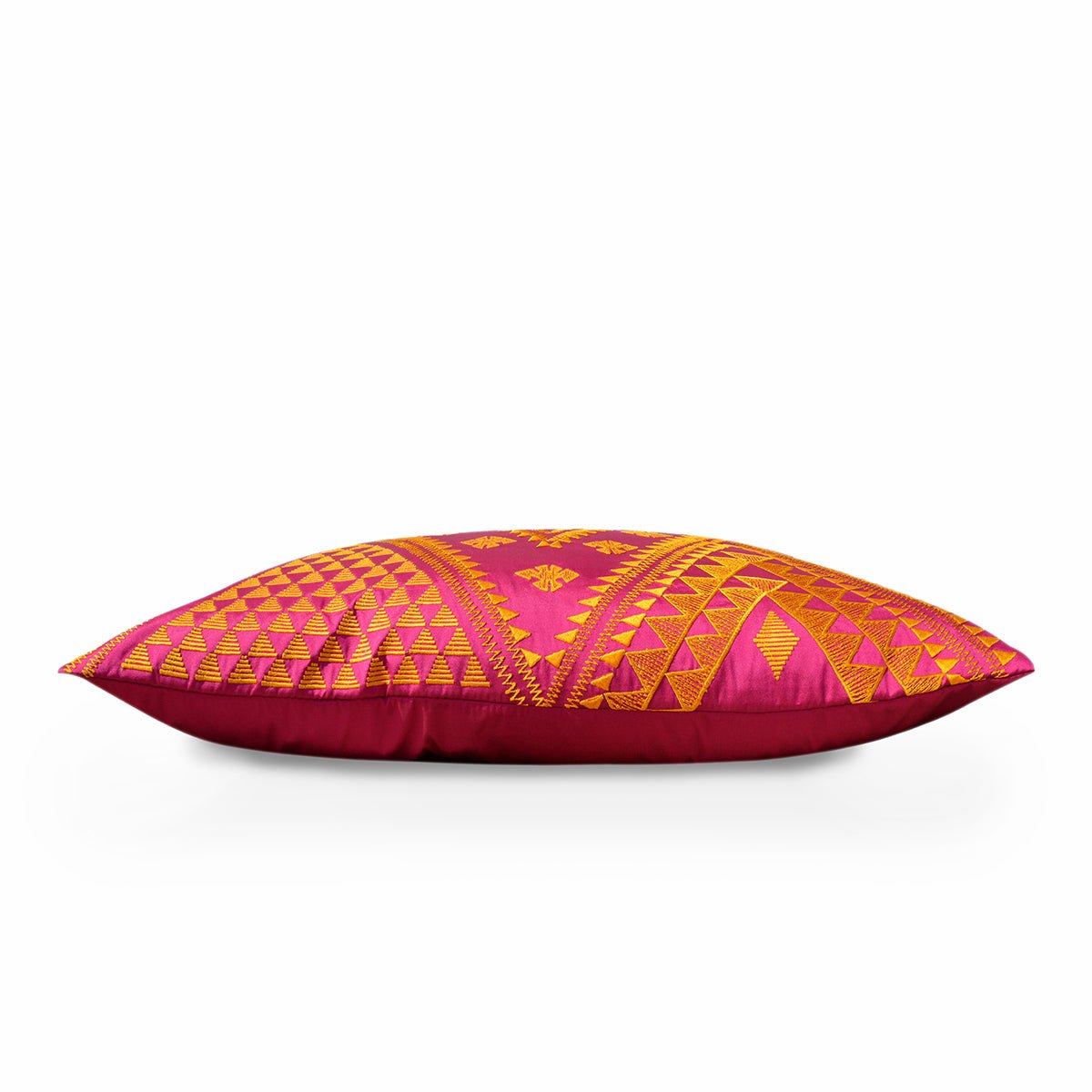 KIlim pattern embroidered pillow, hot pink and orange, Poly taffeta pillow cover