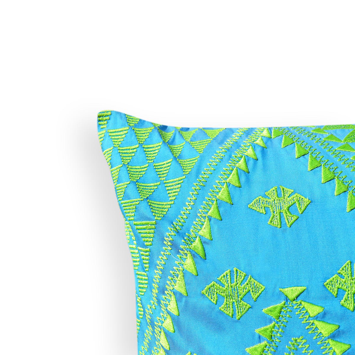 Kilim - Turquoise embroidered pillow cover, Poly taffeta cushion cover
