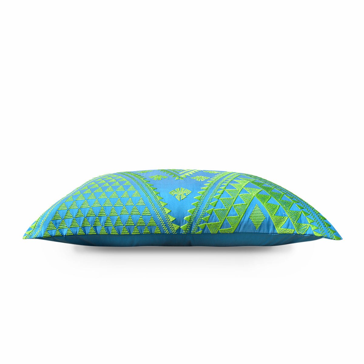Kilim - Turquoise embroidered pillow cover, Poly taffeta cushion cover