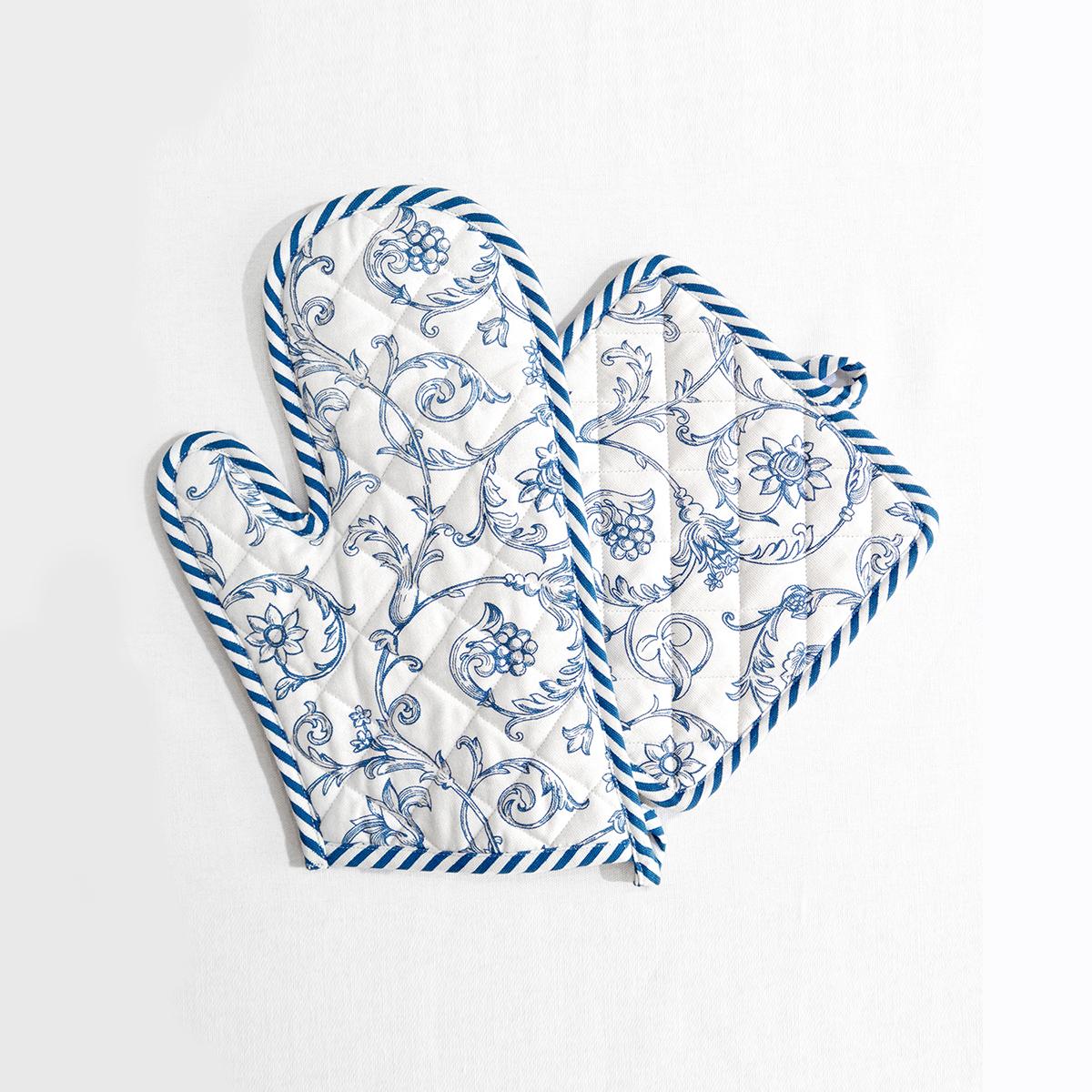 BLUE SWIRL Victorian print Pot holder and Glove