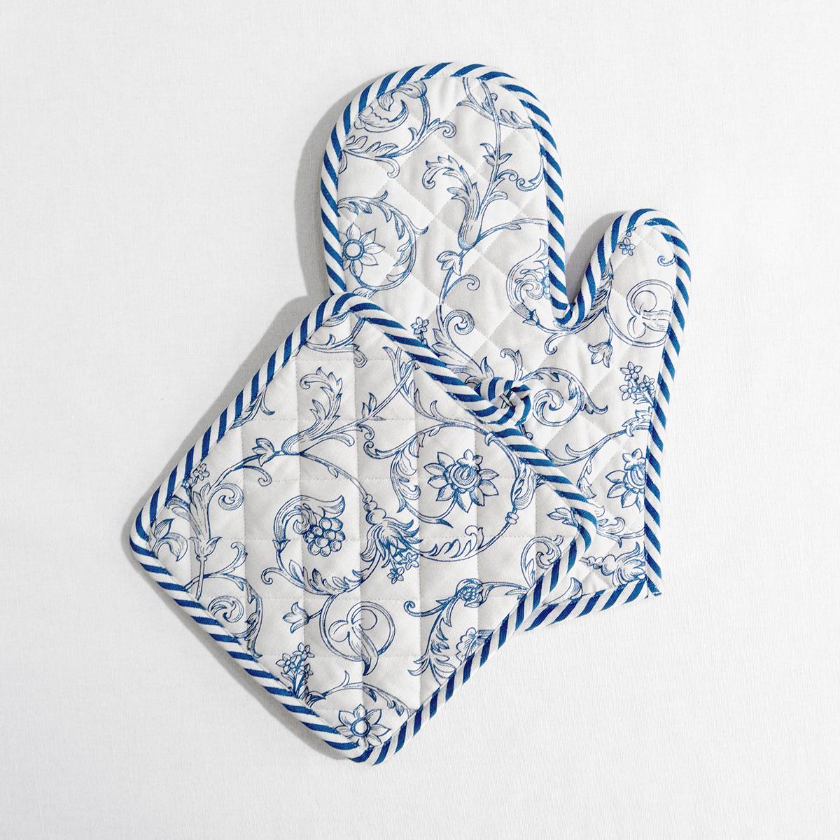 BLUE SWIRL Victorian print Pot holder and Glove