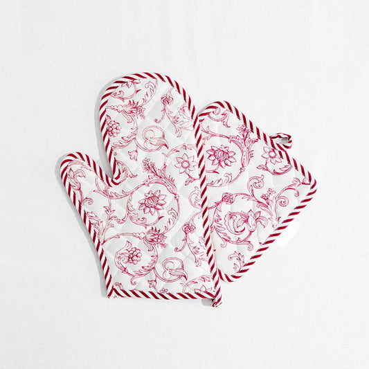 RED SWIRL Victorian print Pot holder and Glove