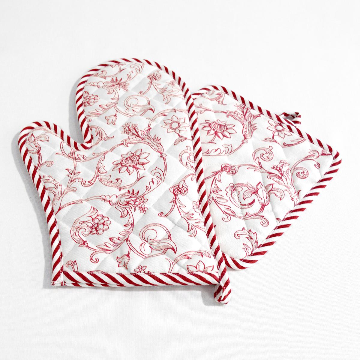 RED SWIRL Victorian print Pot holder and Glove