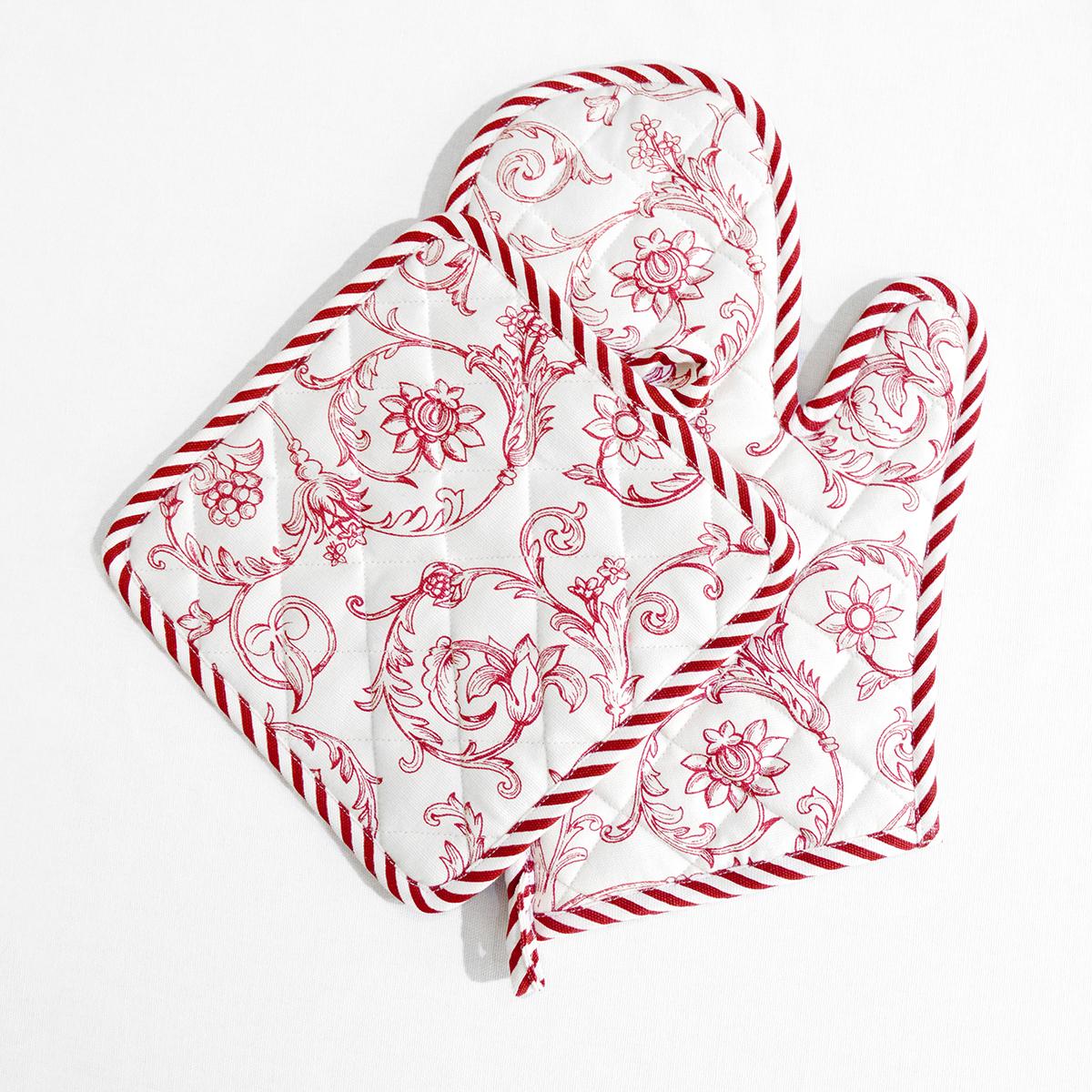 RED SWIRL Victorian print Pot holder and Glove