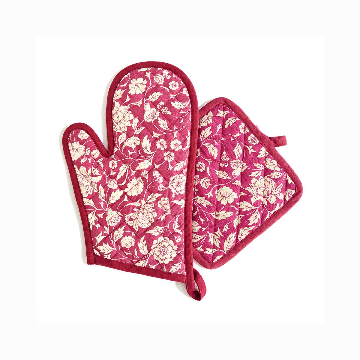 Kalamkari Maroon quilted oven mitt, quilted potholder, kitchen accessory, pure cotton