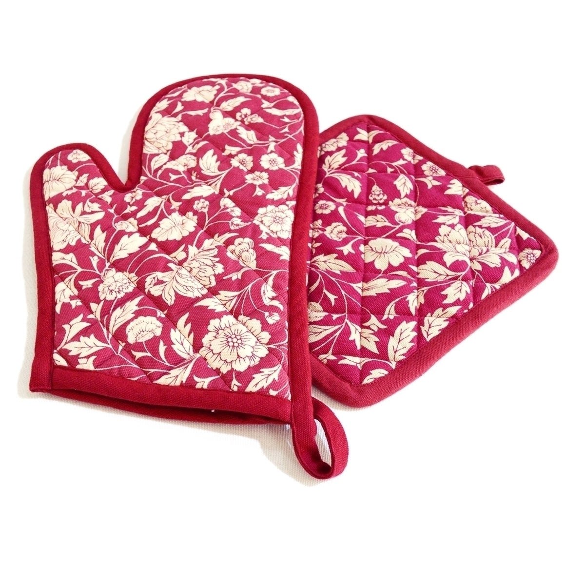 Kalamkari Maroon quilted oven mitt, quilted potholder, kitchen accessory, pure cotton