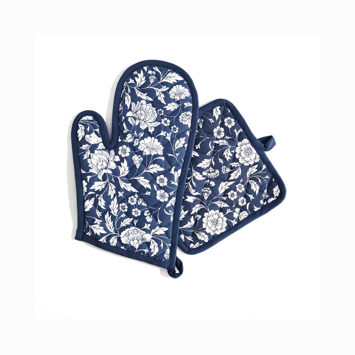 Kalamkari Indigo blue quilted oven mitt, quilted potholder, kitchen accessory, pure cotton