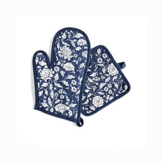 Kalamkari Indigo blue quilted oven mitt, quilted potholder, kitchen accessory, pure cotton