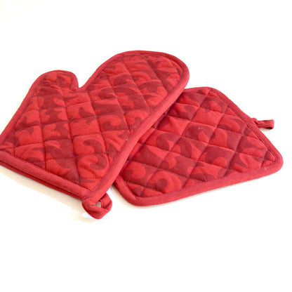 SHYRDAK Red color Pot holder and Glove, moroccan print, cotton kitchen accessories