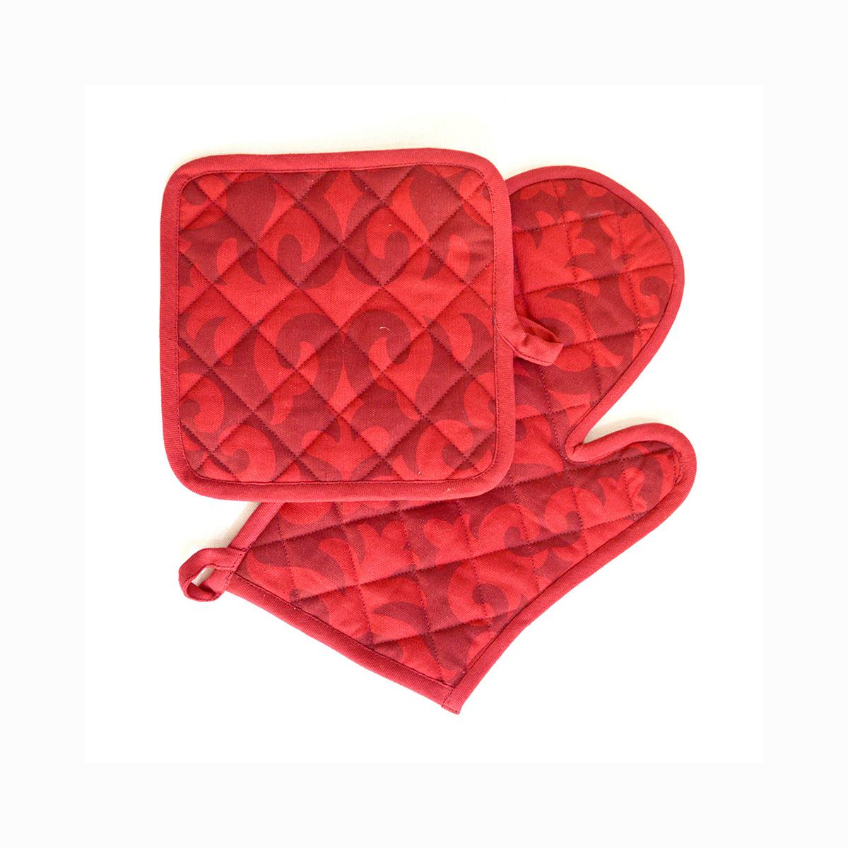 SHYRDAK Red color Pot holder and Glove, moroccan print, cotton kitchen accessories
