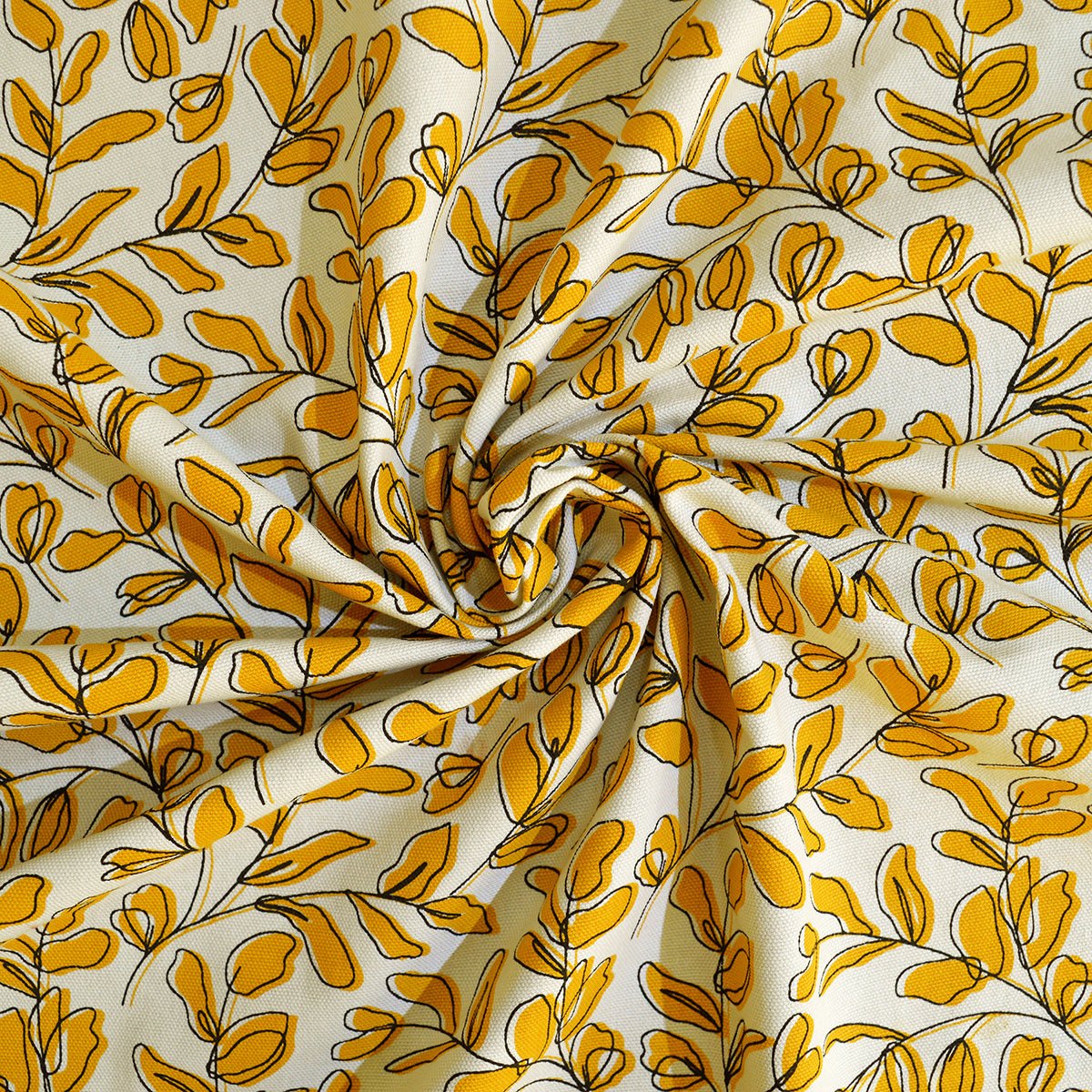 Mustard Yellow Leaf print fabric, 100% cotton duck, fabric by the metre