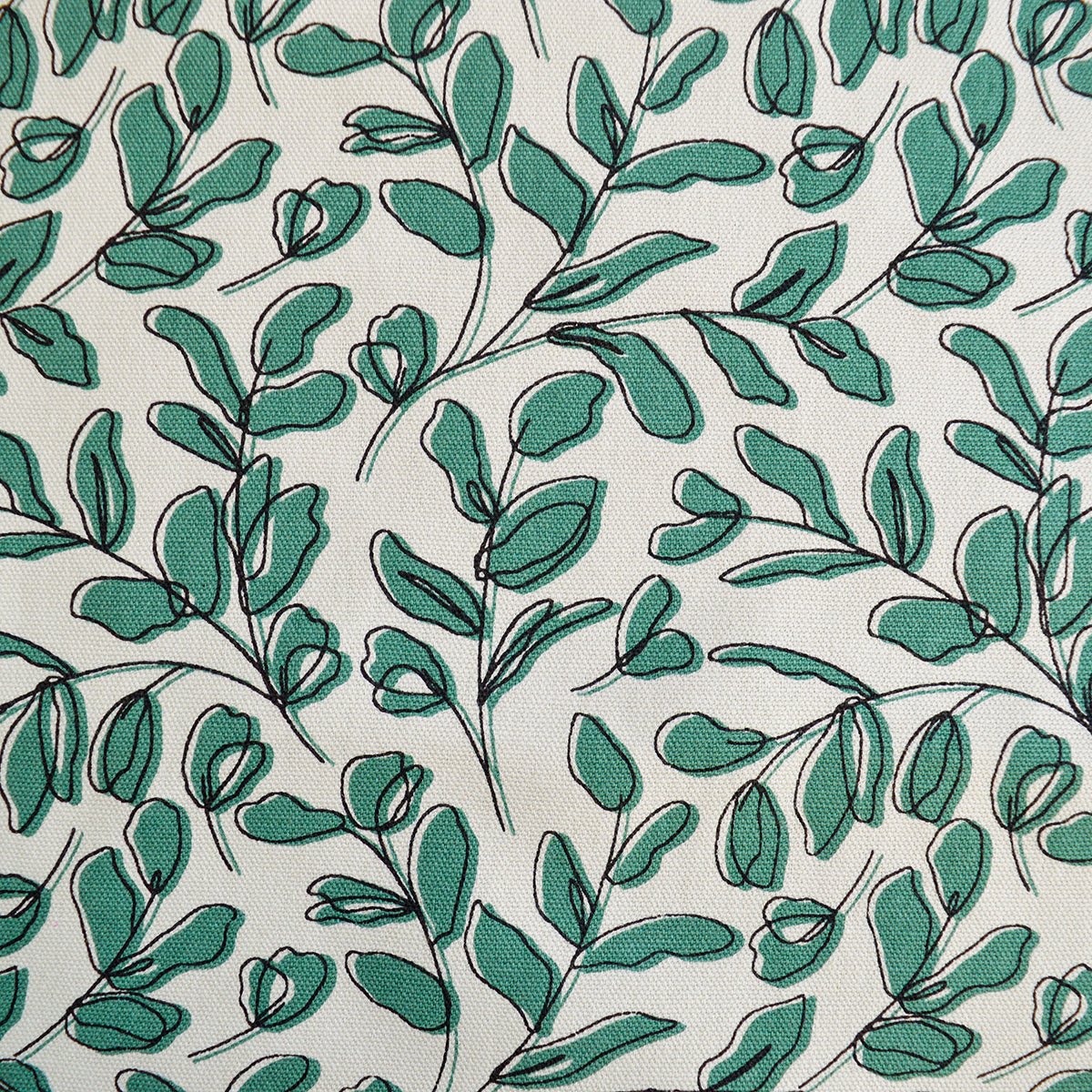 Aqua Green Leaf print fabric, 100% cotton duck, fabric by the metre