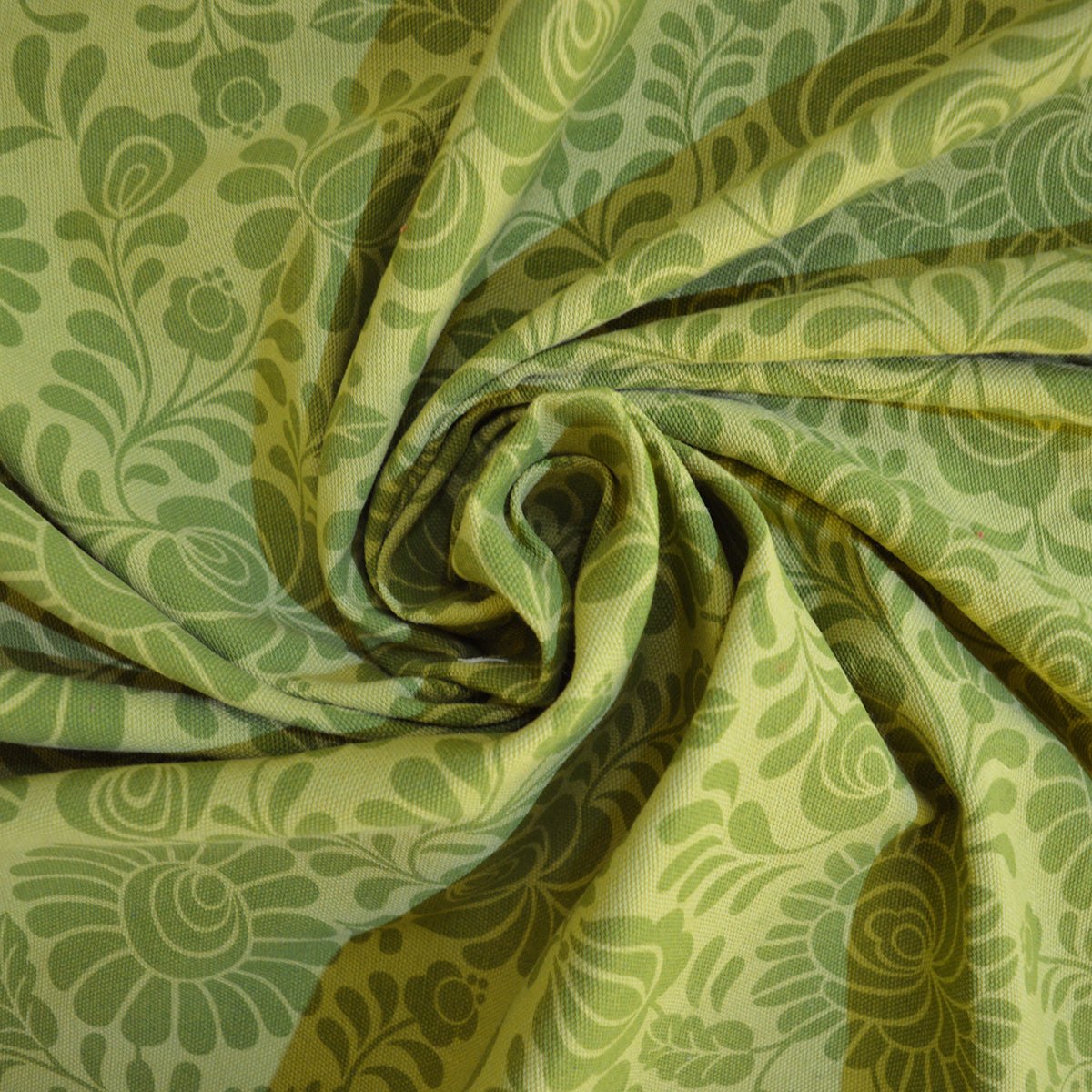 Green printed fabric, Matyo Rose pattern, 100% cotton duck, by the metre, bold print