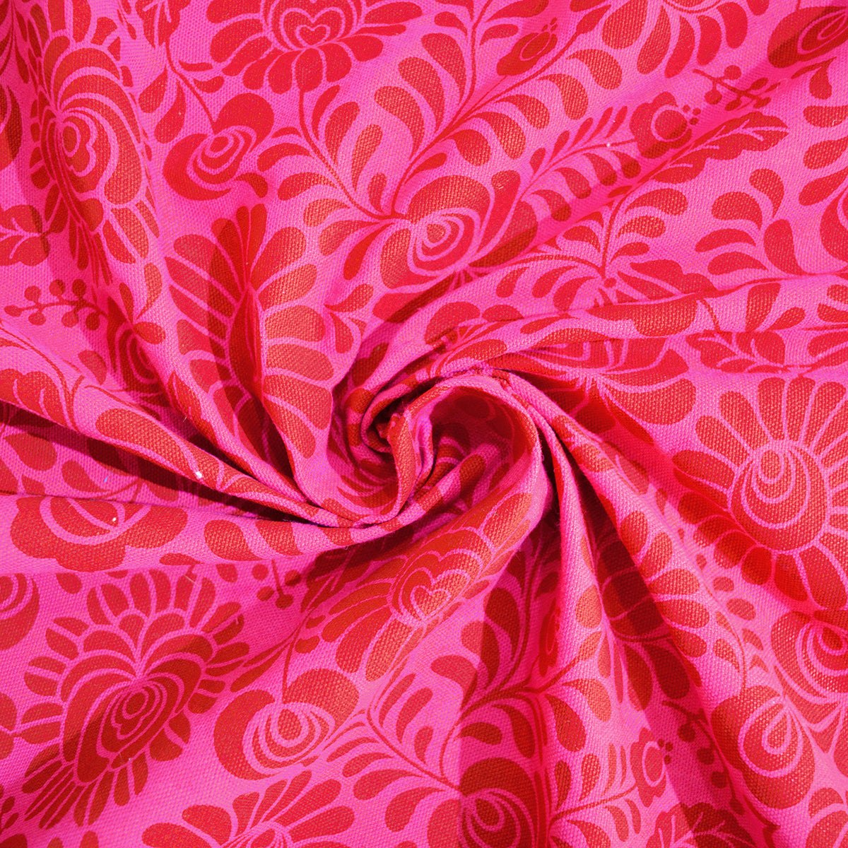 Hot Pink printed fabric, Matyo Rose pattern, 100% cotton duck, by the metre, bold print