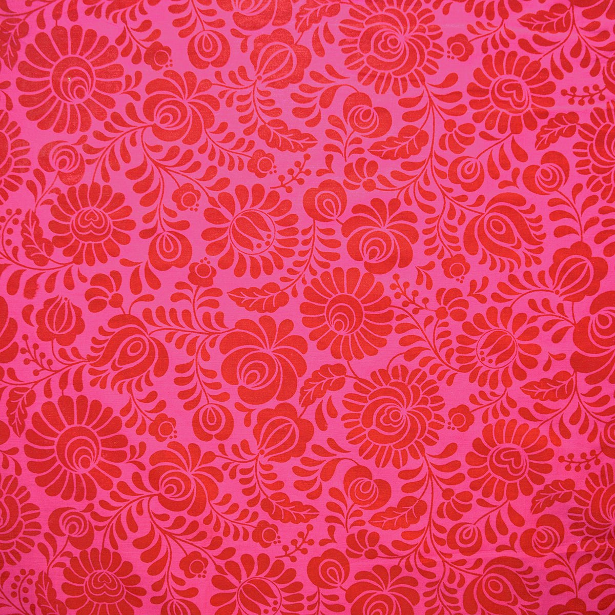 Hot Pink printed fabric, Matyo Rose pattern, 100% cotton duck, by the metre, bold print