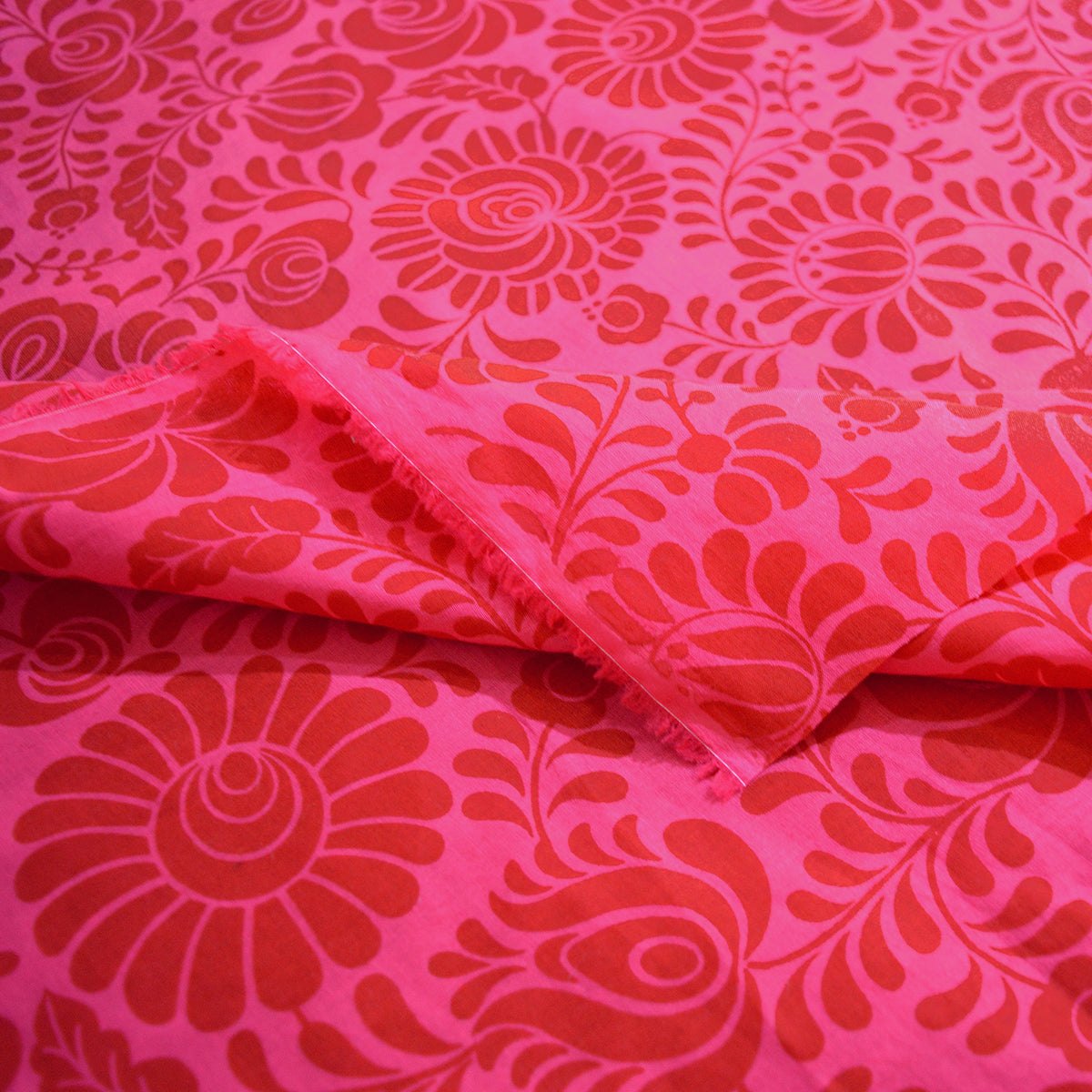 Hot Pink printed fabric, Matyo Rose pattern, 100% cotton duck, by the metre, bold print