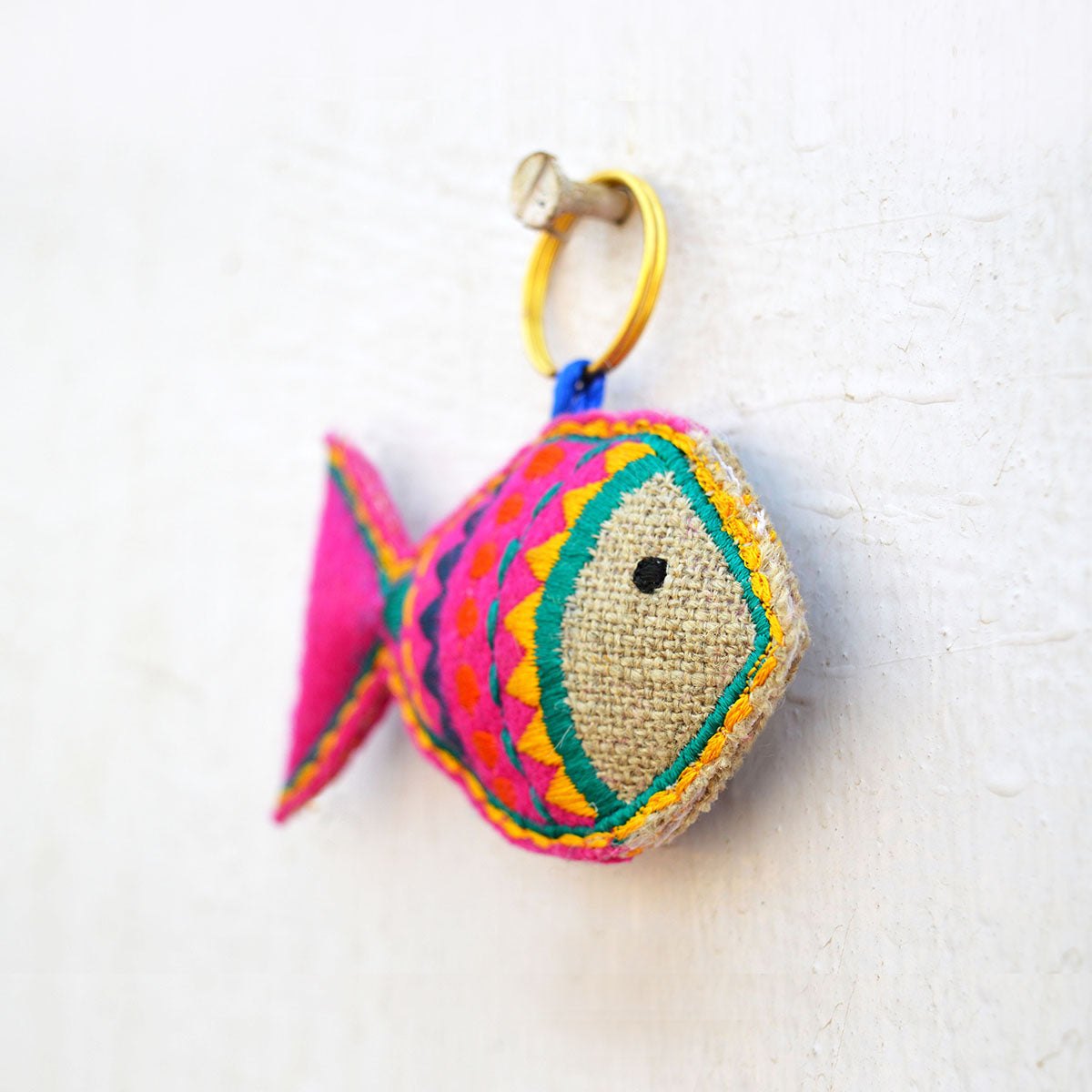 Multicolor fish key ring, tassel, handmade, boho bag charm, size 3 inches or 13 cms