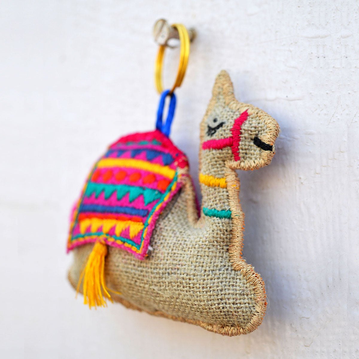 Multicolor camel key ring, tassel, handmade, boho bag charm, bohemian, moroccan size 4" or 10 cms