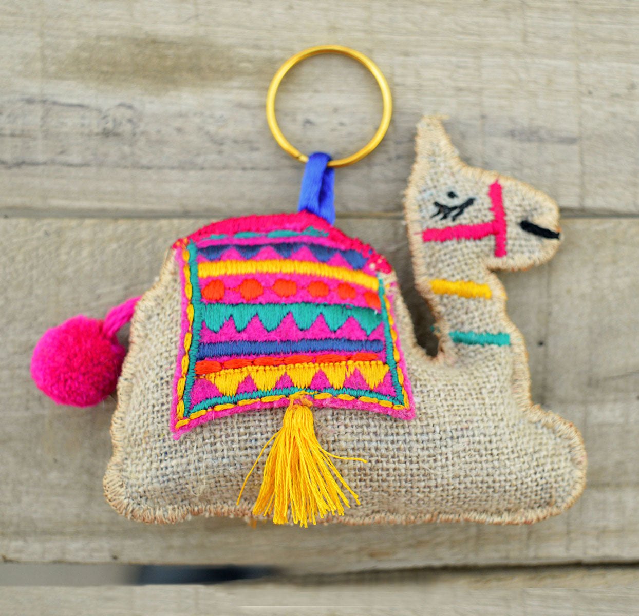 Multicolor camel key ring, tassel, handmade, boho bag charm, bohemian, moroccan size 4" or 10 cms