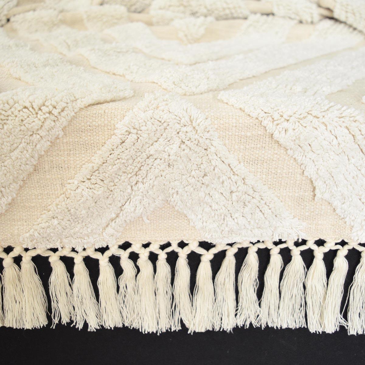 OFF WHITE Cotton tufted Throw blanket, diamond pattern tufting, couch throw, picnic blanket, 100% cotton, 44X55 inches