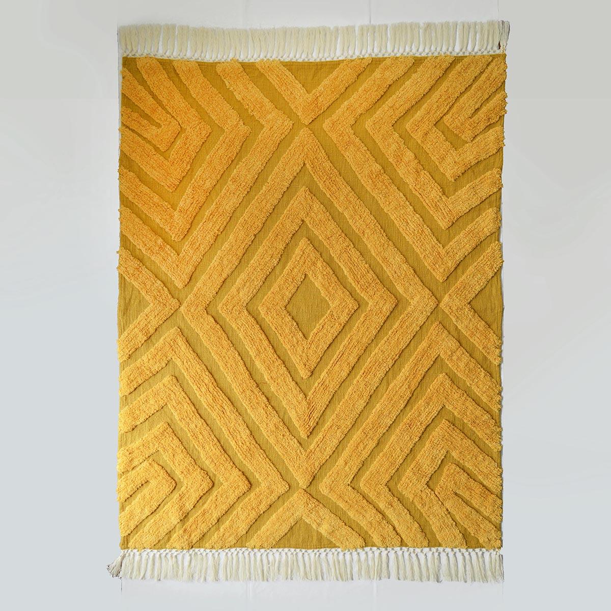 MUSTARD YELLOW Cotton tufted Throw blanket, diamond pattern tufting, couch throw, picnic blanket, 100% cotton, 44X55 inches