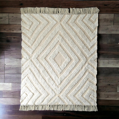 OFF WHITE Cotton tufted Throw blanket, diamond pattern tufting, couch throw, picnic blanket, 100% cotton, 44X55 inches