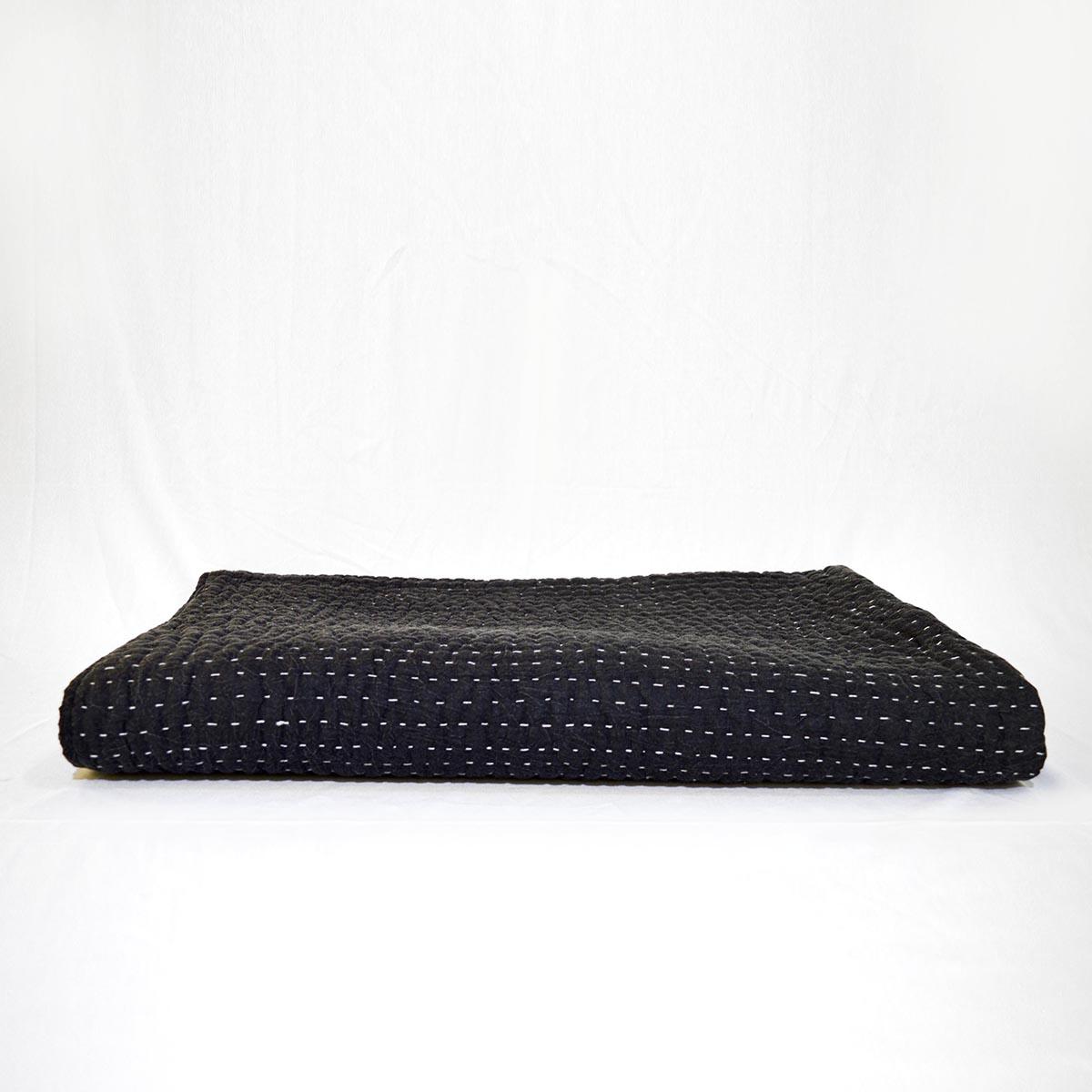 Charcoal quilted Throw blanket, hand quilted and stonewashed, stripe quilting, 100% cotton, 50X60 inches