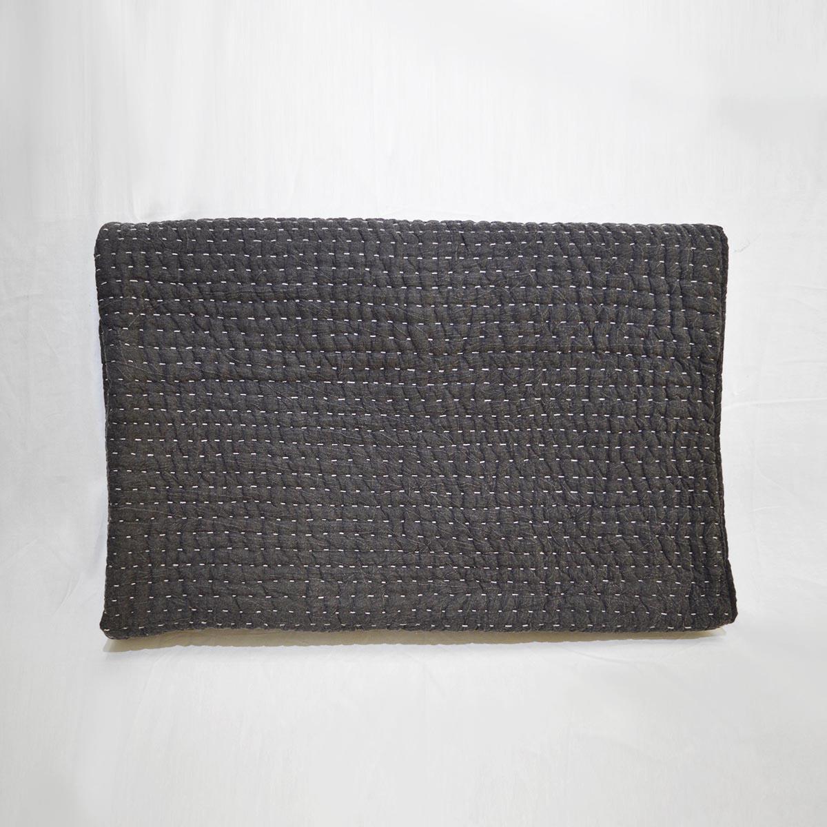 Charcoal quilted Throw blanket, hand quilted and stonewashed, stripe quilting, 100% cotton, 50X60 inches