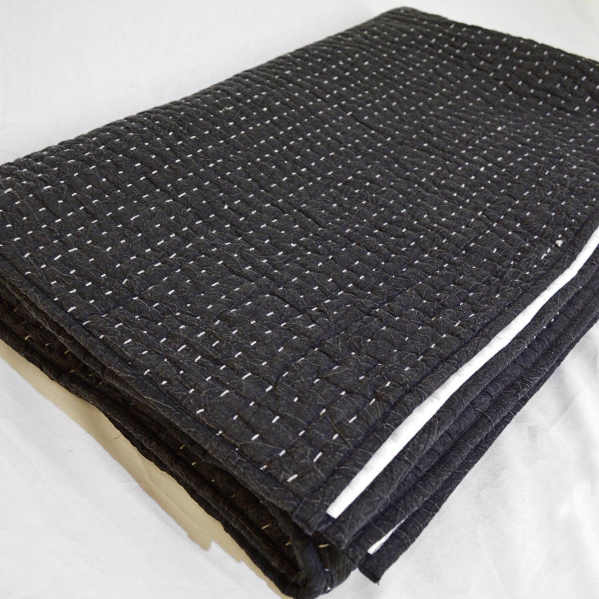 Charcoal quilted Throw blanket, hand quilted and stonewashed, stripe quilting, 100% cotton, 50X60 inches