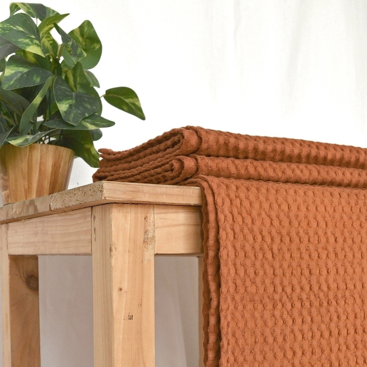 Brown or Burnt sienna waffle Throw blanket, 100% cotton, 50X60 inches
