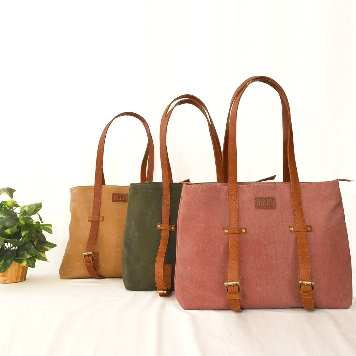 Olive Green waxed canvas yoga bag, gym bag, leather adjustable straps, 16X13X4 inches