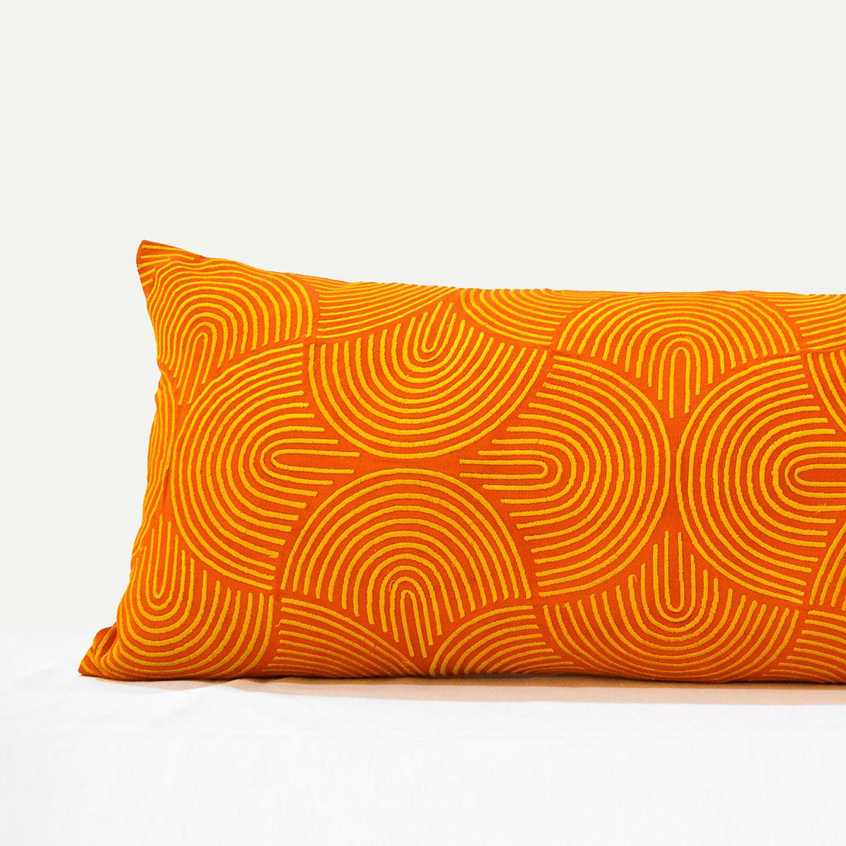 Tangerine modern retro pattern embroidered cotton pillow cover, long lumbar pillow cover & other sizes available