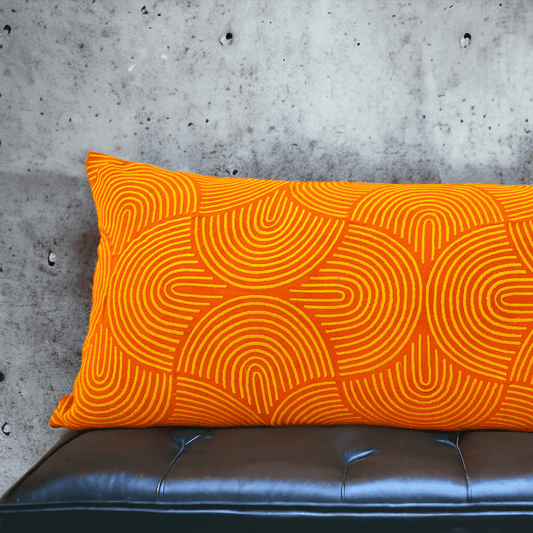 KASHIDAKAARI - Tangerine Long Lumbar Pillow cover with modern retro pattern embroidery, sizes available
