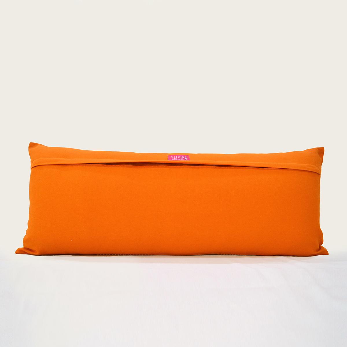 KASHIDAKAARI - Tangerine Long Lumbar Pillow cover with modern retro pattern embroidery, sizes available